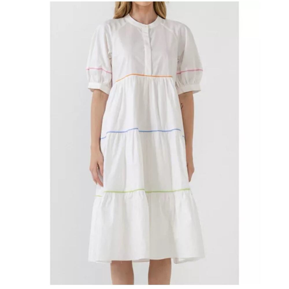 English Factory White Dress with Multicolor Accents